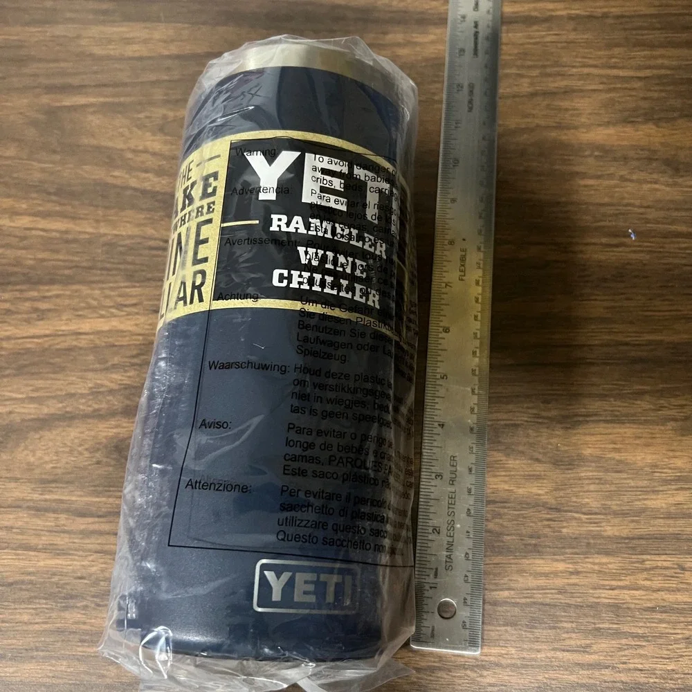 New Yeti Rambler Wine Bottle Chiller Navy Blue Vacuum Insulated Stainless Steel